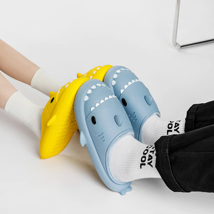 Light Gray Shark Slides Cozy Slidely