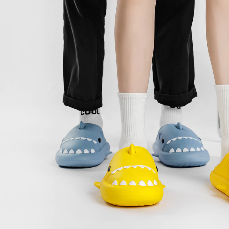 Light Gray Shark Slides Cozy Slidely